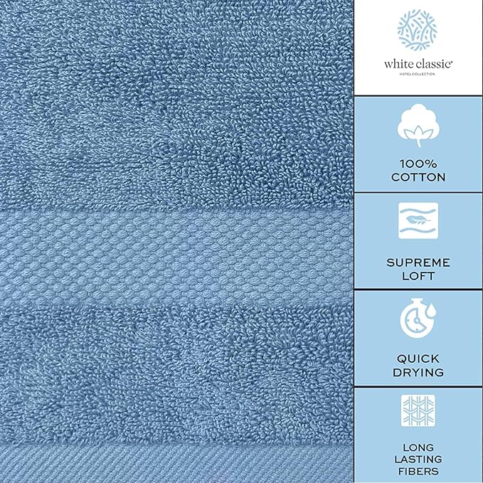 White Classic Luxury Soft Bath Sheet Towels - 650 GSM Cotton Luxury Bath Towels Extra Large 35x70 | Highly Absorbent and Quick Dry | Hotel Quality Extra Large Bath Towels Oversized, Light Blue, 2 Pack