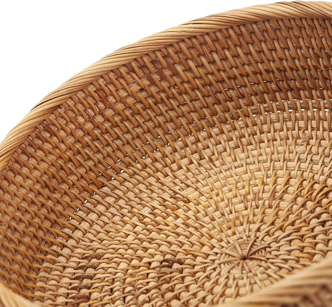 Round Rattan Fruit Baskets Woven Storage Bowls Key Holder Stackable for Shelf Kitchen Tabletop Natural Set of 3