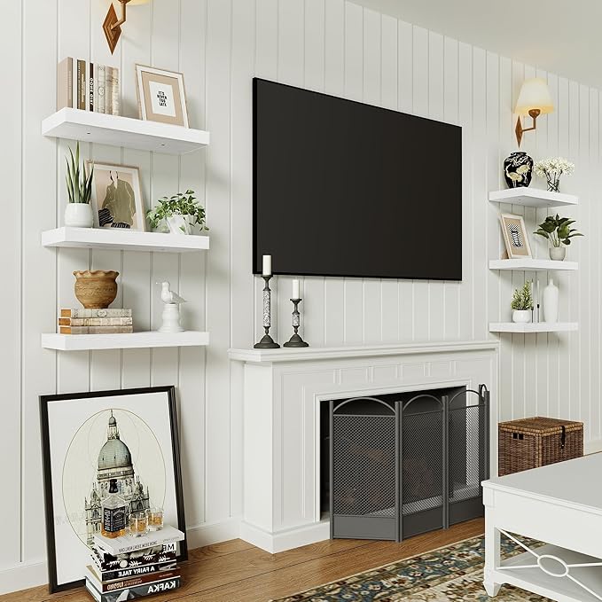 Vivelove 16 inch Floating Shelves for Wall, Bathroom Shelves Over Toilet, Wall Shelf for Bedroom, Living Room, Kitchen, Office Home Decor, Narrow Shelves with Invisible Brackets - Set of 2, White