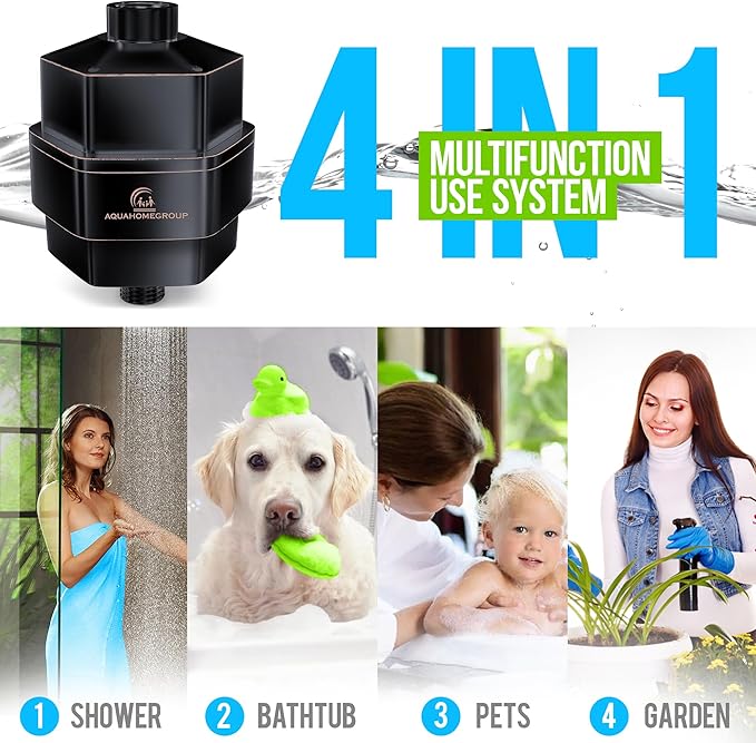 AquaHomeGroup 20 Stage Shower Filter for Hard Water - High Output Universal Shower Head Filter for Chlorine, Fluoride, Heavy Metals - Vitamin C E Shower Water Filter for Hair and Skin (Bronze Black)