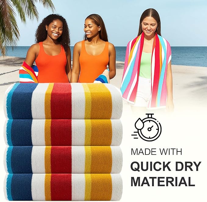 CASA COPENHAGEN Bora Bora Beach Towels Designed in Denmark Rough and Tough, Quick Dry, for Pool, Bath & Shower 30x60 inches 4 Pieces Cotton Beach Bath Towels Set - Yellow