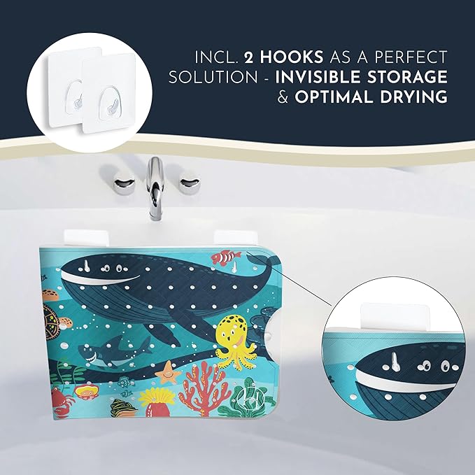 Bath Tub Mat Non Slip Anti Mold for Kids BPA Free INCL Hooks - homerella® Ocean Sea Animals 40x16, Baby Bath Mat Non Slip 200 Suction Cups, Non Toxic Machine Washable Toddler Bath Mat, EU Certified