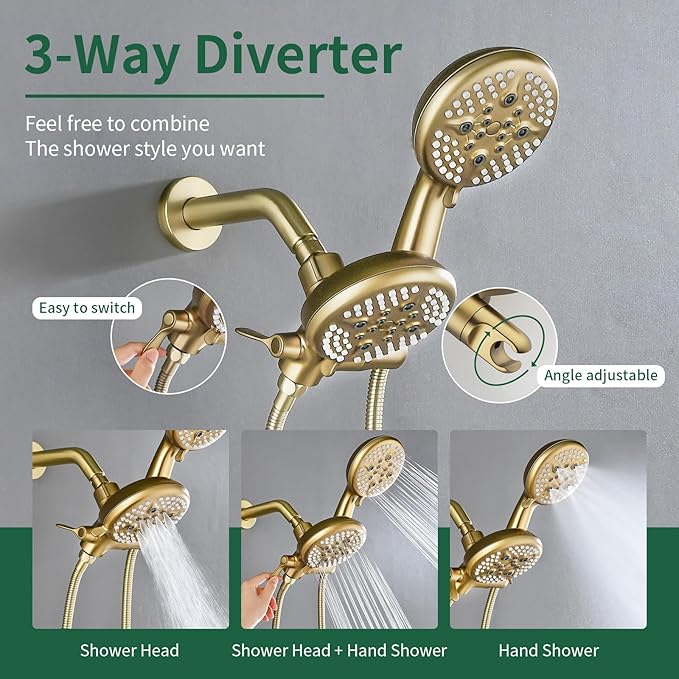 2 Handles Tub Shower Faucet Set Shower System with Tub Spout Bathtub Faucet Set Shower Tub Combo Set Complete Tub and Shower Trim Kit Brushed Gold