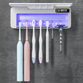 UV Toothbrush Sanitizer Holder for Bathrooms, 5+1+1 Slots Toothbrush Sanitizer and Holder, Rechargeable Cordless Wall Mounted Tooth Brush Holder with Heating Functions, No Drilling (White)