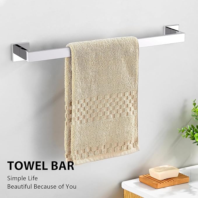YACVCL 5-Piece Bathroom Hardware Accessories Set 23.6 inch Towel Bar Set Modern Towel Rack Kit Stainless Steel Wall Mounted (Polished Chrome)