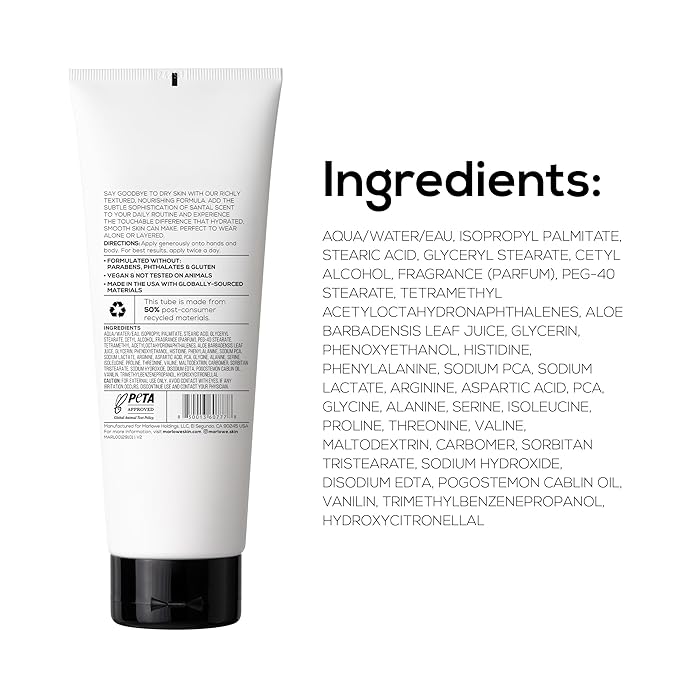 MARLOWE. No. 002 Santal Body Lotion 8 Oz, Moisturizing & Nourishing Daily Dry Skin Lotion for Men, Made with Hydrating Natural Aloe Vera, Non-Oily, Warm Amber, Sandalwood & Citron Scent, Vegan