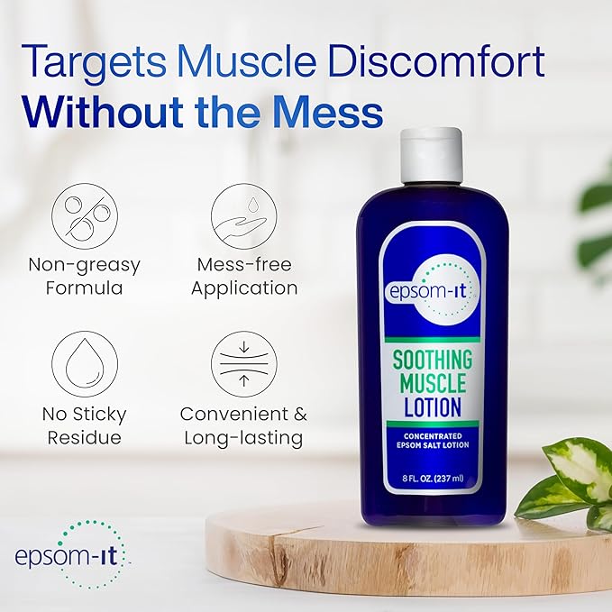 Epsom-It Soothing Muscle Magnesium Lotion – Epsom Salt Topical Cream with Arnica and Magnesium Sulfate - Designed for Muscle Stiffness, Leg Cramps, Feet, Knees and Achy Feet - 8.0 oz
