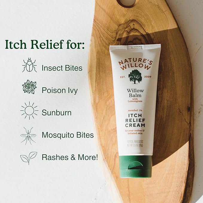 Nature's Willow Itch Relief Lotion with Willow Bark | Soothe Itch from Bug Bites, Rash, Sunburn, and More | Free from Artificial Fragrances & Dyes | Made with Essential Oils | 3.5 oz