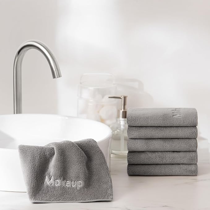 Arkwright Makeup Towels - Bulk Case of 108 - Ultra Soft & Gentle Microfiber Coral Fleece Washcloth Face Make Up Remover, Reusuable Eraser Cloth Essentials for Hosts & Artists, 13 x 13 in, Grey