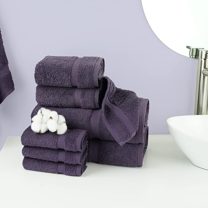 Chakir Turkish Linens | Hotel & Spa Quality 100% Cotton Premium Turkish Towels | Soft & Absorbent (8-Piece Towel Sets, Plum)