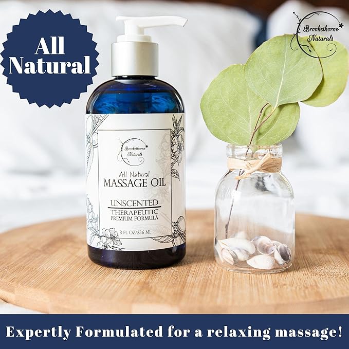 Unscented Massage Oil for Massage Therapy – 100% Natural Body Oil with Sweet Almond, Grapeseed & Jojoba for Premium Glide – Pure Carrier Blend for Aromatherapy – Brookethorne Naturals