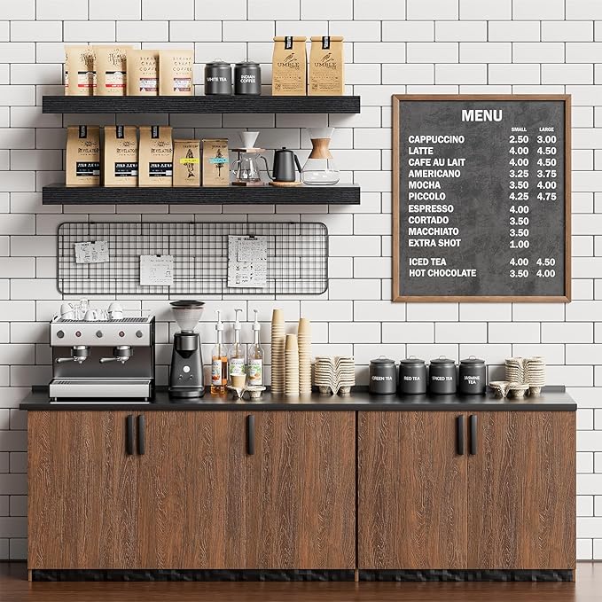 Heimlove 32 Inch Floating Shelves for Wall,Black 9.3" Deep Floating Shelf Set of 2,Wall Mounted Shelves for Bathroom Bedroom Living Room Kitchen Office,Shelf for Books Storage Room,Home Decor