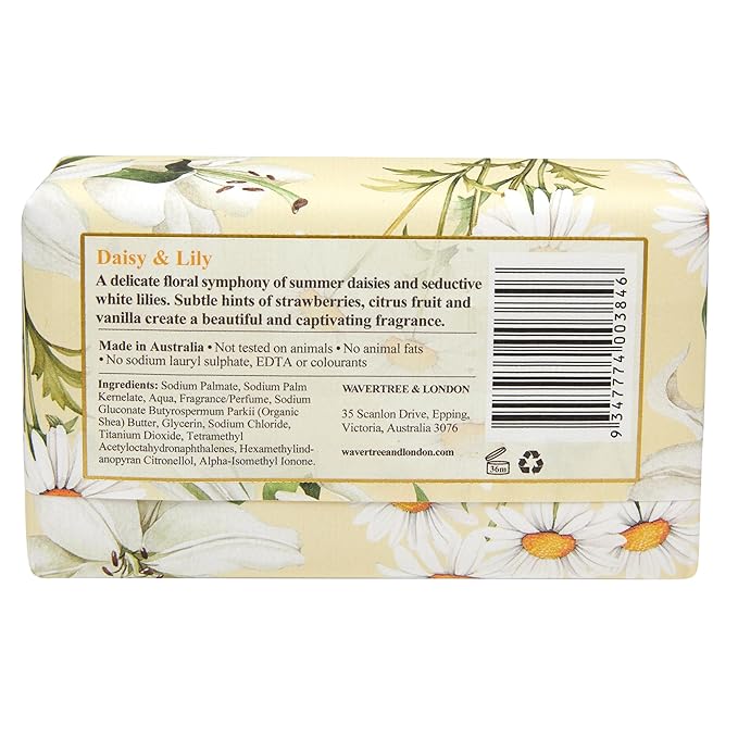 Wavertree & London Daisy & Lily Scented Natural Soap (2 Bars), 7oz Moisturizing French Triple Milled Soap Bars enriched with shea butter - Pure Plant Based Bath & Body Bars for All Skin Types