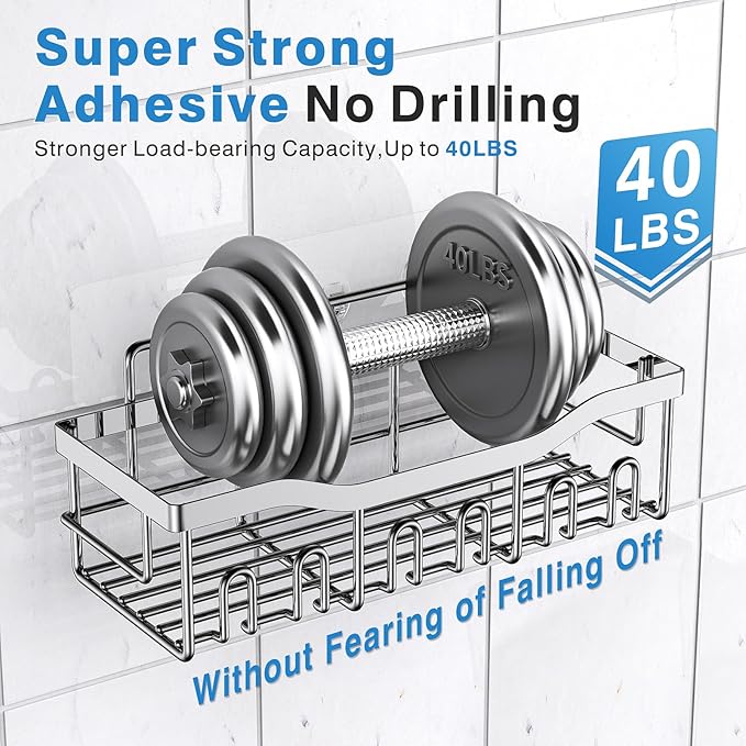 EUDELE 5-Pack Rustproof Stainless Steel Shower Caddy – No Drill Adhesive Bathroom Organizer with Large Capacity, Spacious Shower Shelves for Inside Shower, Kitchen & Home Decor Storage-XL Size