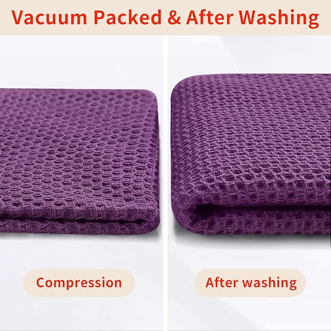 Homaxy 100% Cotton Waffle Weave Kitchen Dish Towels, Ultra Soft Absorbent Quick Drying Cleaning Towel, 13 x 28 Inches, 4-Pack, Purple