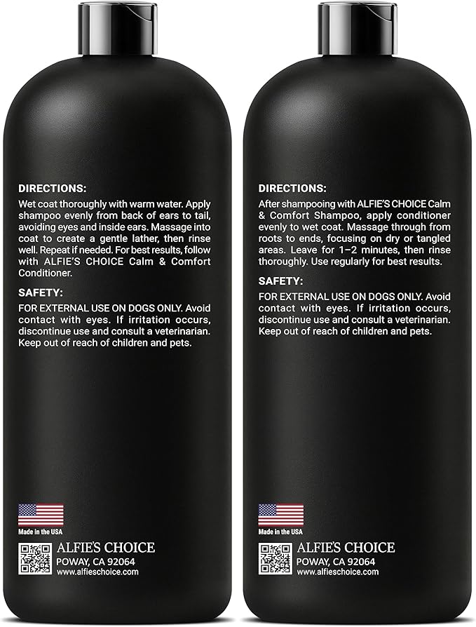ALFIE'S CHOICE Calm & Comfort Dog Shampoo & Conditioner Set | 16 fl oz Each | with Lavender, Rosemary & Vitamin E | Calming Dog Wash for Itchy Skin, Dry Coat, Odor & All Breeds