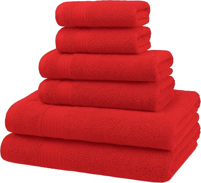 American Veteran Towel, 6 Piece Towel Set for Bathroom, 100% Cotton Turkish Bathroom Towels, 2 Bath Towels 2 Hand Towels 2 Washcloths, Red
