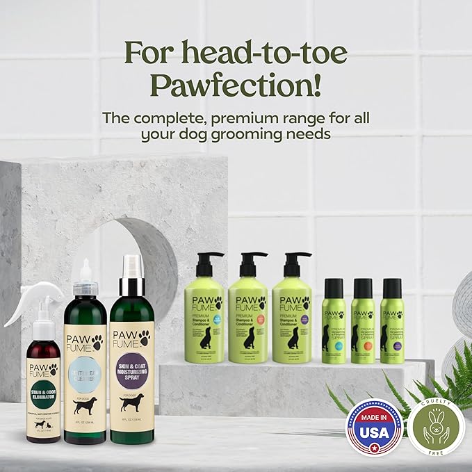 PAWFUME Skin & Coat Detangler Spray for Dogs, 4-Pack – Soothe Dry, Itchy Coats Quickly – Non-Toxic Chamomile & Oat Formula, Essential Fatty Acids & Vet-Certified – Dog Detangler Spray Dematting Care
