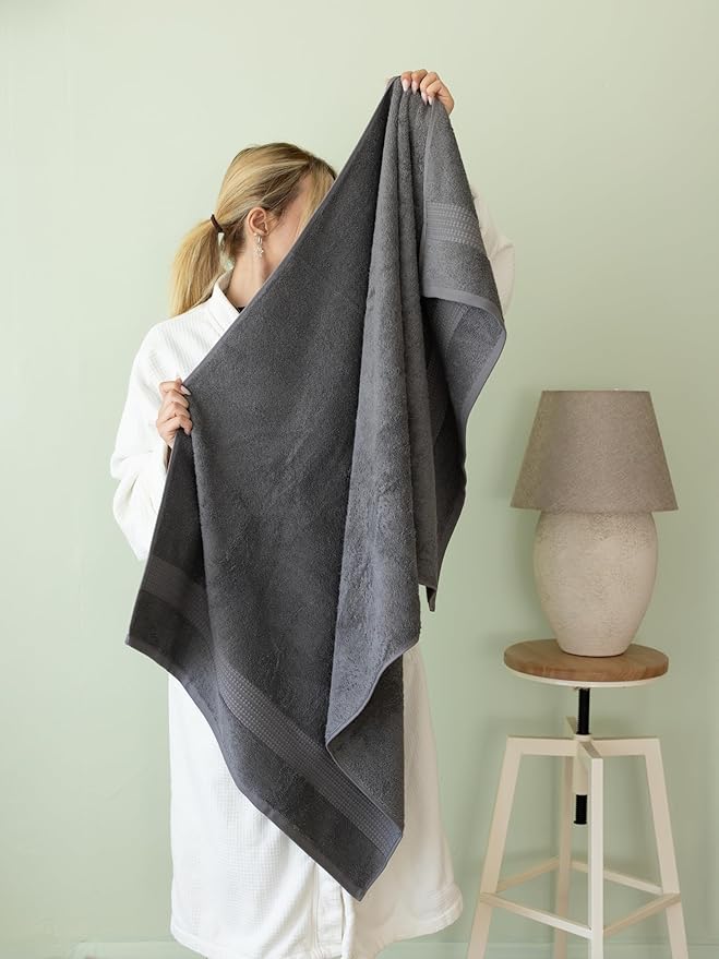 100% Turkish Cotton Towel Set of 6 - Soft, Plush & Super Absorbent - Premium Set with 2 Bath Towels, 2 Hand Towels, and 2 Washcloths - Made in Turkey (Dark Gray, 6-Piece Towel Set)