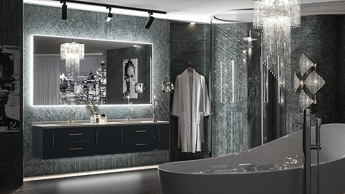 TETOTE 48 x 24 LED Backlit Bathroom Mirror with Light,3Color White/Warm/Natural,Anti-Fog Lighted Mirror,Dimmable,Vanity Mirror,Wall Mounted