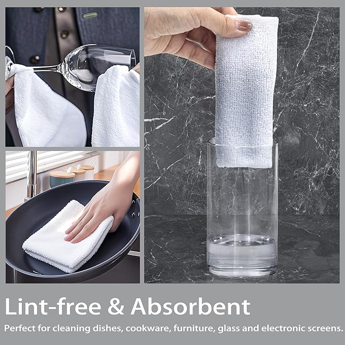 Greenfound Microfiber Cleaning Cloth Roll -80 Pack, 11.5x11.5, Tear Away Towels, Reusable and Washable Rags, White