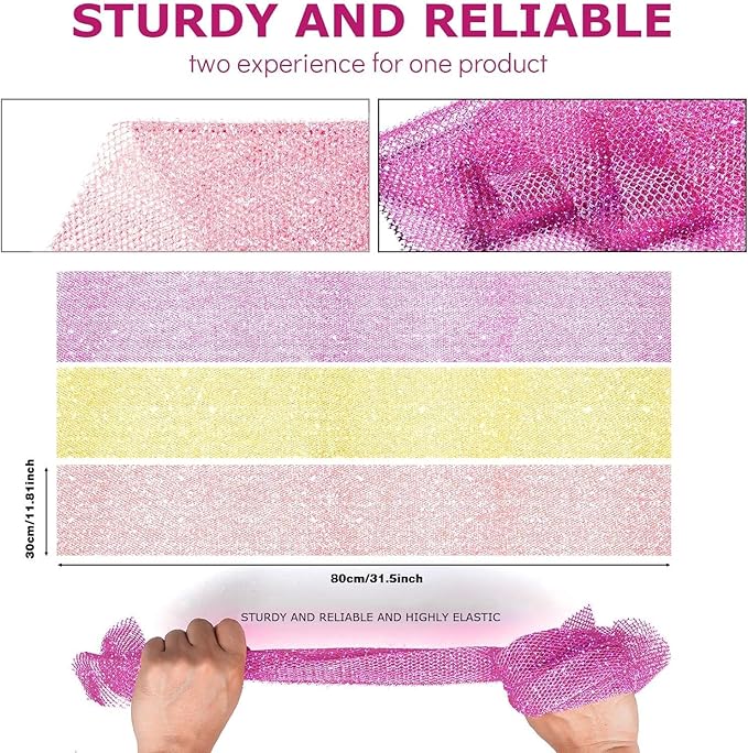3 Piece Bright Style African exfoliating net Exfoliating Shower Set Long Bath Sponges for Smooth, Refreshed Skin, The Exterior Gleams - Ideal for Daily Use (Bright Yellow, Pink, Purple)