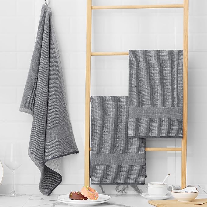 Homaxy Premium Kitchen Towels(18”x 28”, 12 Pack), Large Cotton Kitchen Hand Towels, Flat and Terry Dish Towels, 380 GSM Highly Absorbent Tea Towel Set with Hanging Loop, Multicolor