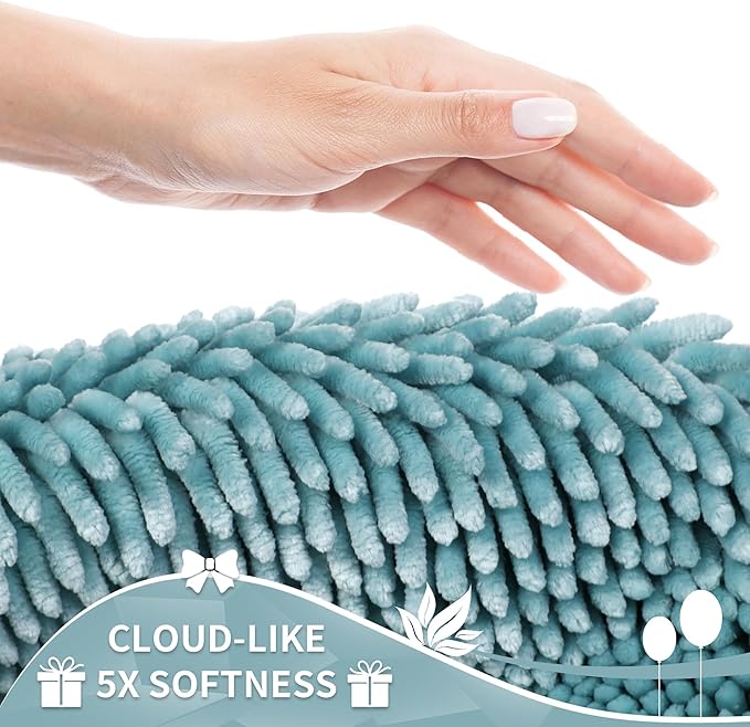 Yimobra Long Bathroom Rugs Runner 70x24 Inch, Extra Thick Soft Absorbent Chenille Bath Mat, Non Slip Machine Washable, Quick Dry Bath Rugs for Bathroom Floor, Tub and Shower, Greyish Blue