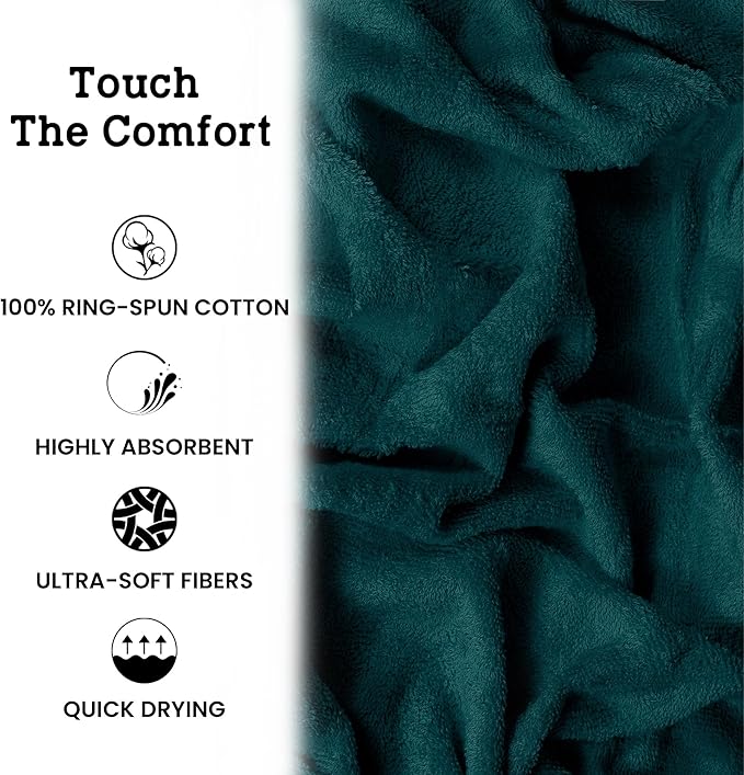 Casa Lino Bath Towel Set of 8 (2 Bath Towels, 4 Wash Cloths & 2 Hand Towels for Bathroom) - 100% Cotton - Highly Absorbent & Quick Dry - Guest Room Essentials for Bathroom Set - (Teal)