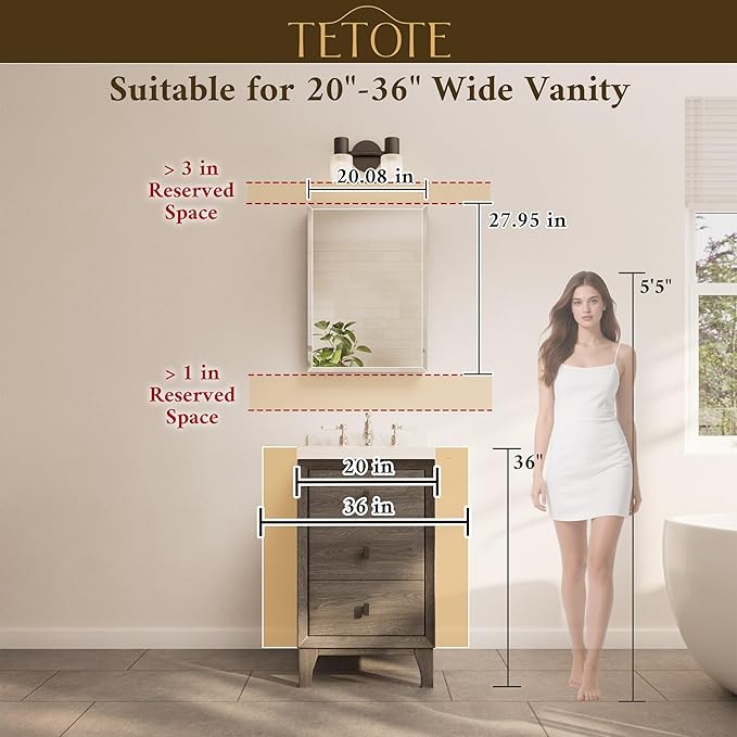 TETOTE 20 x 28 Bathroom Mirror with Storage with Tempered Beveled Mirror Black Medicine Cabinet Aluminum Cabinet DTC Hinges, Stepless Adjustable Shelves, Recessed/Surface-Mounted