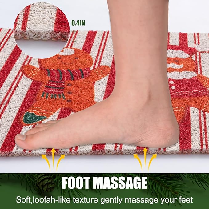 Christmas Non-Slip Bathtub Mat, Anti Slip Shower Mat, Fast Drying Bathtub Mats, Foot Scrubber Mat for Tub, Floor, Bathroom, Kitchen, Home, Hotel (Gingerbread Santa, 40"x16")