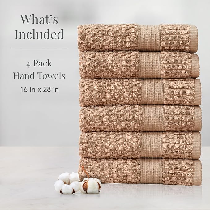 NY Loft 100% Cotton Hand Towel 6 Pack Hand Towel Set | Super Soft & Absorbent Quick-Dry Hand Towels 16" x 28" |Textured and Durable Cotton | Trinity Collection (6 Pack Hand Towel, Light Taupe)