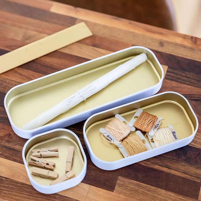 Three by Three Seattle 6 Piece Shallow Metal Organizer Tray Set for Storing Makeup, Stationery, Utensils, and More in Office Desk, Kitchen and Bathroom Drawers (1 Inch, Gold and White)