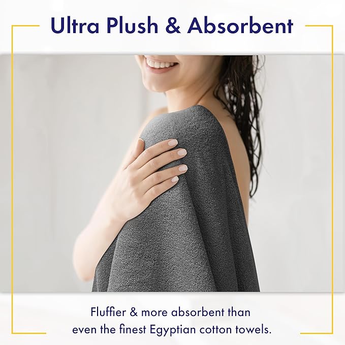 Ultra Soft & Plush Viscose from Bamboo Bath Sheets - 700 GSM Pack of 2 - Extra Large 70x35 in - Super Absorbent & Quick Drying (Granite Grey)