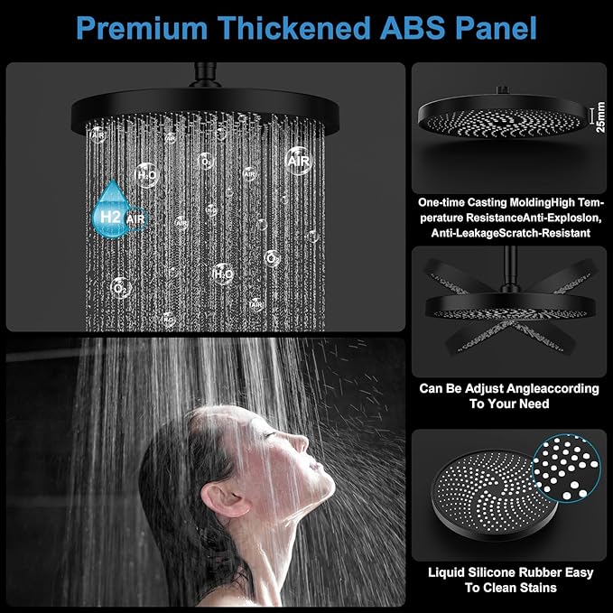 Shower System Brass Thermostatic Shower Faucet Set With Valve and Diverter Shower Mixer with 2 Rain Shower Head and Multi-function Handheld Head(Matte Black)