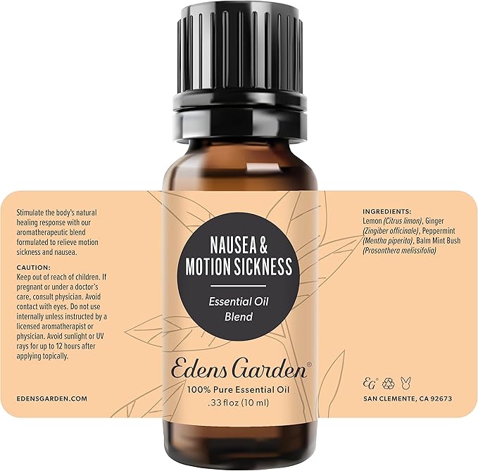 Edens Garden Nausea & Motion Sickness Essential Oil Blend- 100% Pure Premium Grade, Undiluted, Natural, Therapeutic, Aromatherapy, The Best for Diffusing, Skin, Humidifiers, Face 10 ml (.33 fl oz)