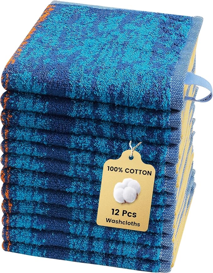 SEMAXE 100% Cotton Washcloths 12-Pack, 13 × 13 Inch Soft Luxury Face Towels – Super Absorbent & Quick-Dry, Premium Cloth with Hanging Loop, Oeko-TEX Certified, Gift-Ready Box