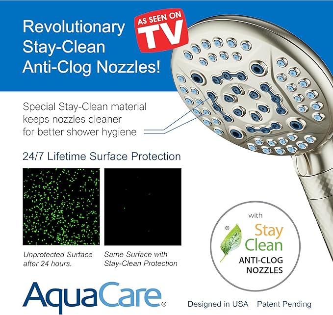 AquaCare High Pressure 6-way Dual Shower Head Combo with Built-in Filter & Power Wash - Clean Tub, Tile & Pets. Remove Chlorine, Lead & Toxins from Water to Protect Skin, Hair, & Nails. Nickel Finish