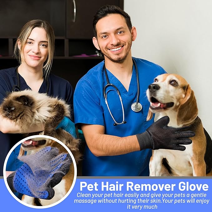 Upgrade Pet Grooming Gloves, Grooming Gloves for Dogs, Cats, Rabbits & Horses with Long and Short Hair, Efficient Pets Hair Remover Mittens - 1 Pair (Blue)