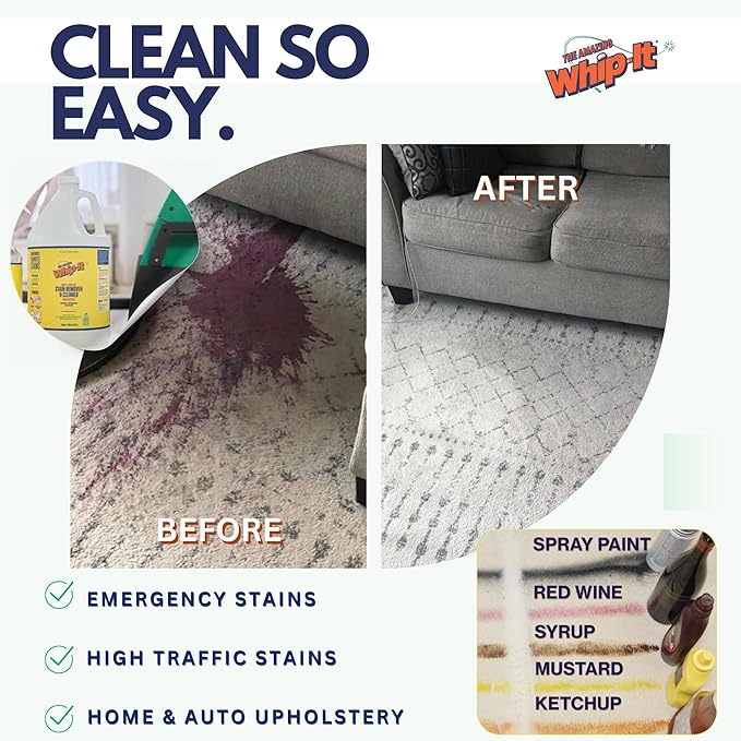 Whip It Cleaner Concentrate, Multi Purpose Stain Remover, Plant Based Enzyme Cleaner, Cleaning Food, Grease, Coffee, Wine, Baby Stains, Over 500 uses, Made in the USA, 1 Gallon,128-ounce