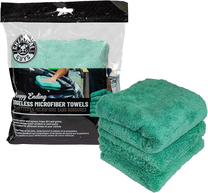 Chemical Guys MIC34603 Happy Ending Ultra Edgeless Microfiber Towel, Green, (16" x 16")