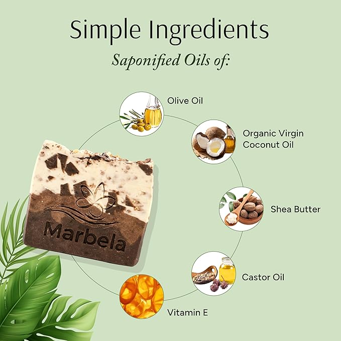 Marbela Cosmetics Chocolate Chunk Handmade Soap Bar - Made in USA, Vegan Friendly, Palm Oil Free, Natural Bar Soap - Gentle Face & Body Soap for Daily Skin Care, Moisturizing & Nourishing - 3.5 oz