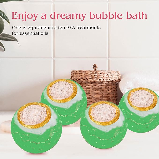Bath Bombs Salt Balls,Eucalyptus Extract Essential Oils,Moisturizing Dry Skin,Fizzy Spa,Relaxation,Bubble Bath Bomb Gifts Idea for Men Women,4-Pack