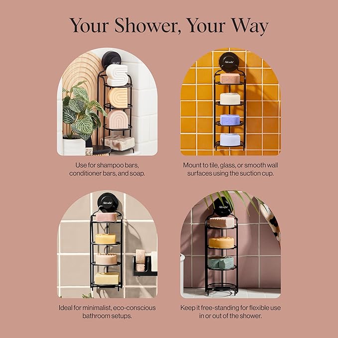 Kitsch Hanging Shower Caddy with Suction Cup – Self-Draining Bar Soap Holder & Shower Caddy for Shampoo Bars, Conditioner Bars & Soap – Rust Proof, Eco-Friendly, Wall Mount or Free-Standing Organizer