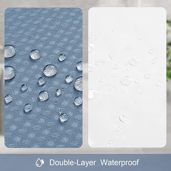 3 in 1 Long Moonlight Blue Shower Curtain Set-72 W x 78 H, Modern Waffle and PEVA Liner Set with 12 Stainless Steel Hooks, Waterproof Fabric for Bathroom