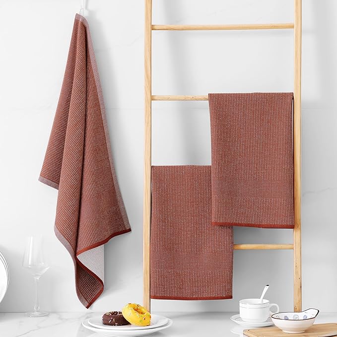 Homaxy Premium Kitchen Towels(18”x 28”, 12 Pack), Large Cotton Kitchen Hand Towels, Flat and Terry Dish Towels, 380 GSM Highly Absorbent Tea Towel Set with Hanging Loop, Rust