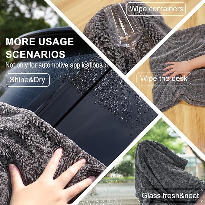 2 Pack XL Car Drying Towel – 1300GSM Ultra Absorbent Microfiber, 24"x36" Large Size, Twisted Loop, Lint-Free & Streak-Free for Auto Detailing, Car, SUV, Truck (Gray-Gray)