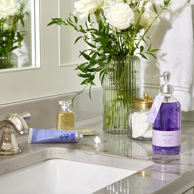 Thymes Lavender Large Hand Wash with Pump - Hydrating Liquid Hand Soap with Calming Lavender Scent (15 fl oz)