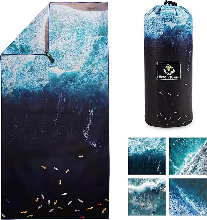 4Monster Microfiber Beach Towel Quick Dry,Super Absorbent Lightweight Travel Towel for Swimmers, Sand Free Camping Towel, Beach Towels for Pool,Swim,Water Sports,Yoga