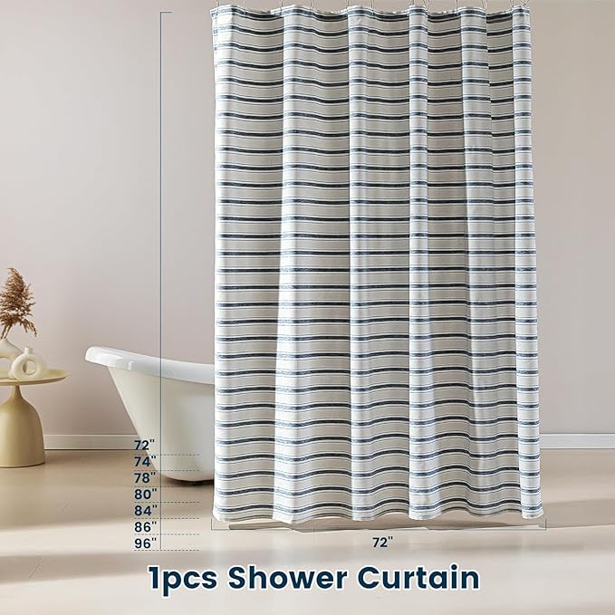 SLEEP ZONE Shower Curtain Liner, Waffle Shower Curtains for Bathroom, Heavy Duty Thick Fabric Shower Curtains - 285GSM Luxury Weighted Polyester Bath Curtain, 72" × 84" (Blue)